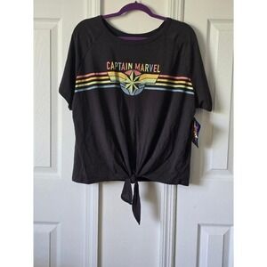Captain Marvel Rainbow Stripe Tie Front T Shirt Top Women's‎ 2XL Marvel Comics